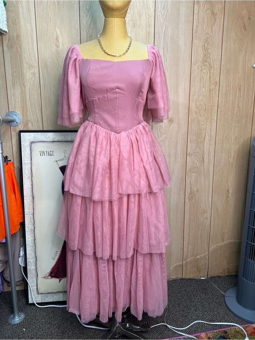Vintage-Inspired Pink Tiered Tulle Dress